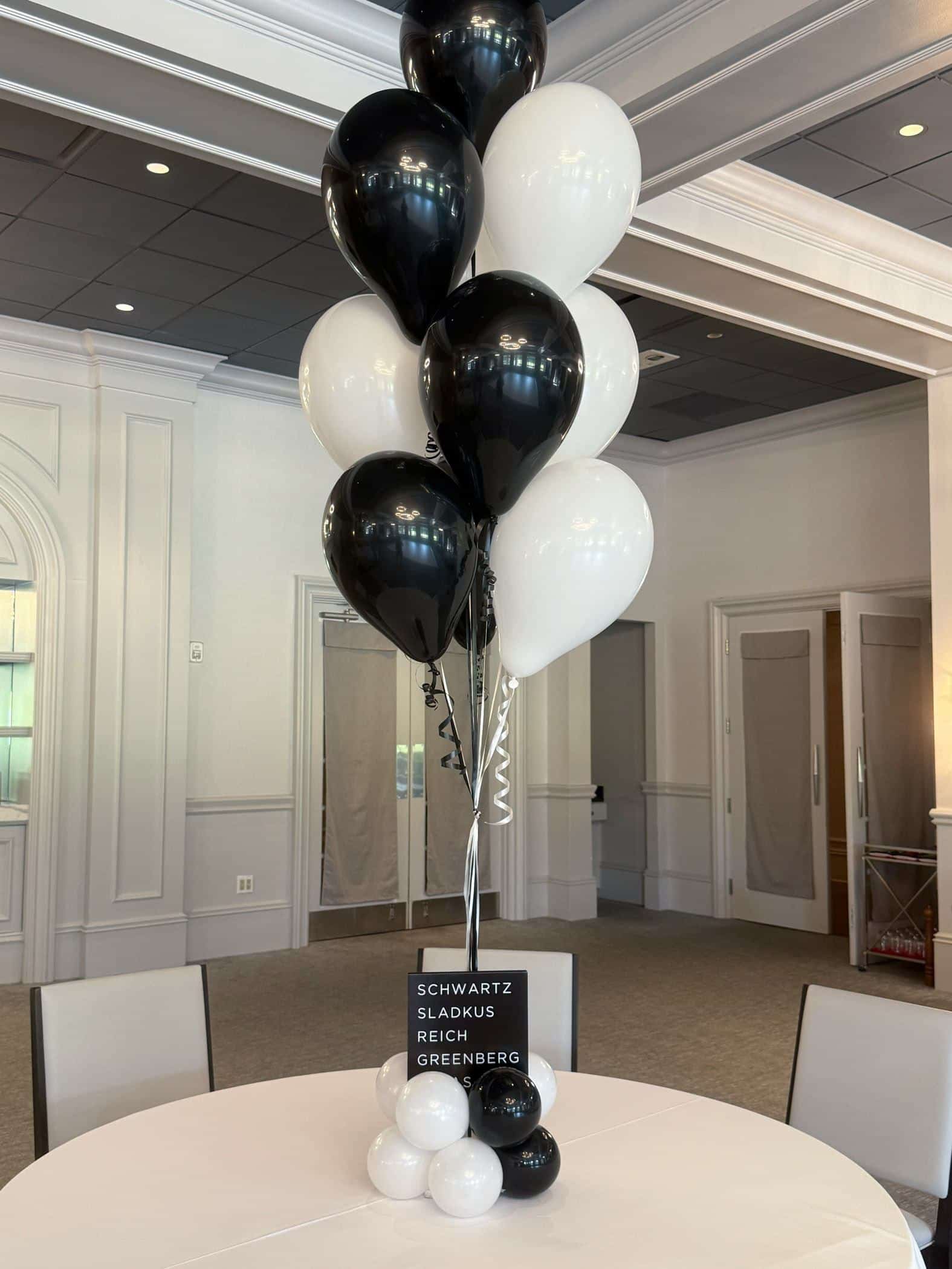 Black & White Balloon Tree Centerpiece with Balloon Base & Custom Cut Out