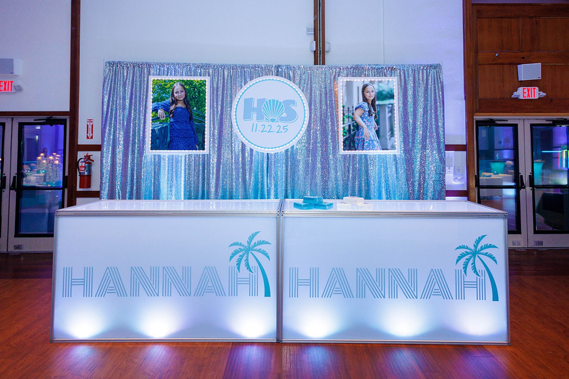 LED Bar with Custom Logo for a Beach Theme Bat Mitzvah at TIC