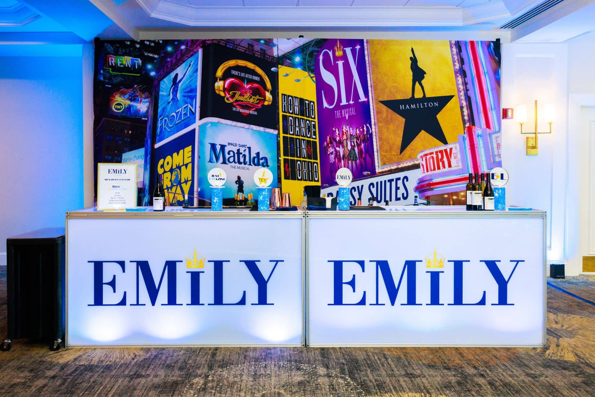 Custom LED Bar for a Broadway Theme Bat Mitzvah at Shackamaxon Country Club