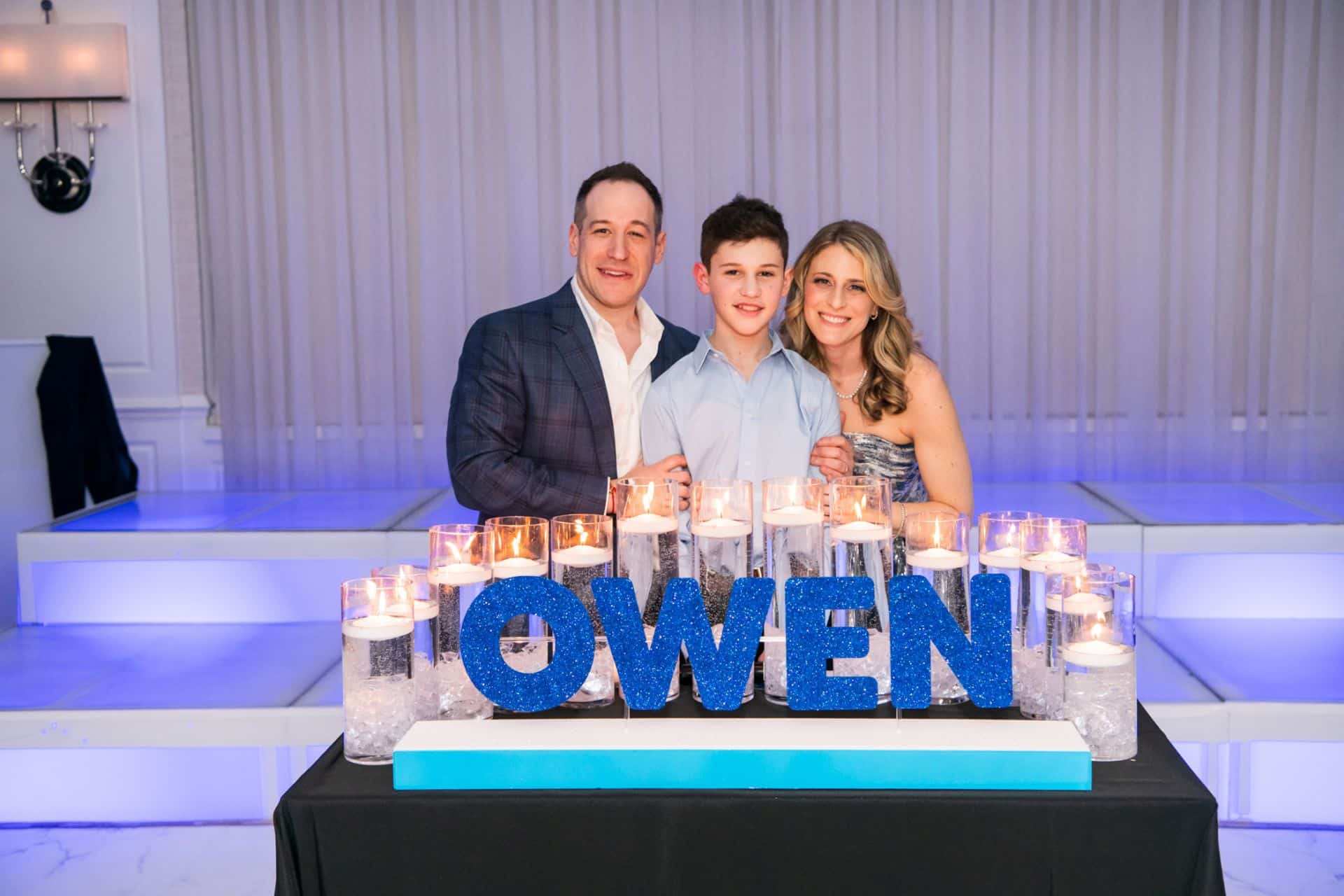 Royal Blue Glitter Name Display with Cylinders and Clear LED Chips