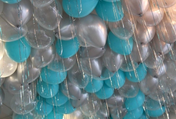 Turquoise and Silver Ceiling Balloons