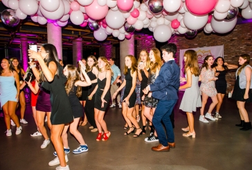 Pink Garland Sculpture Over Ceiling