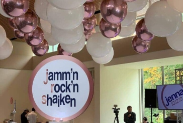 White and Rose Gold Ceiling Balloons