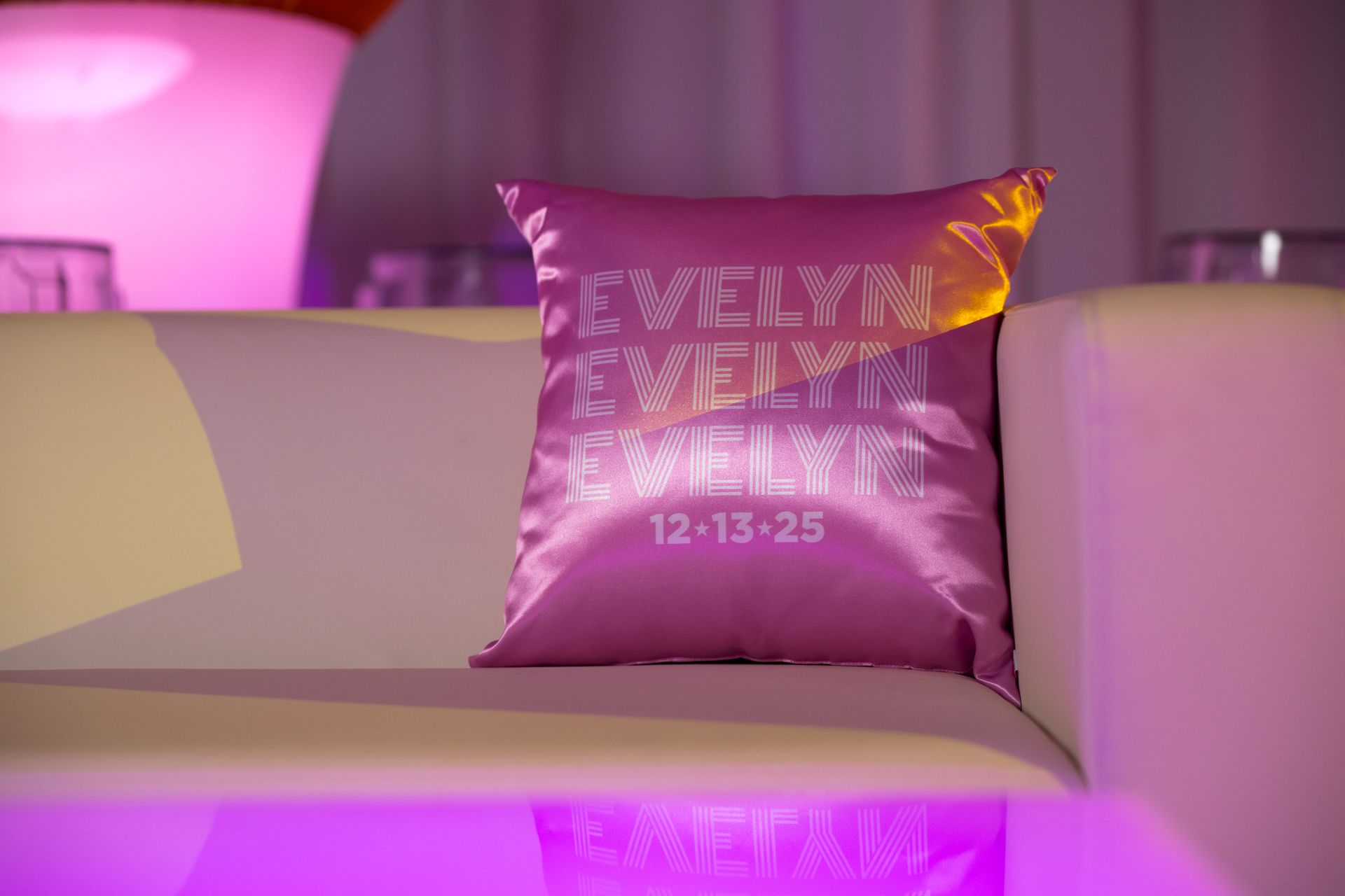 Pink Custom Logo Pillow for a Bat Mitzvah at Beach Point Club
