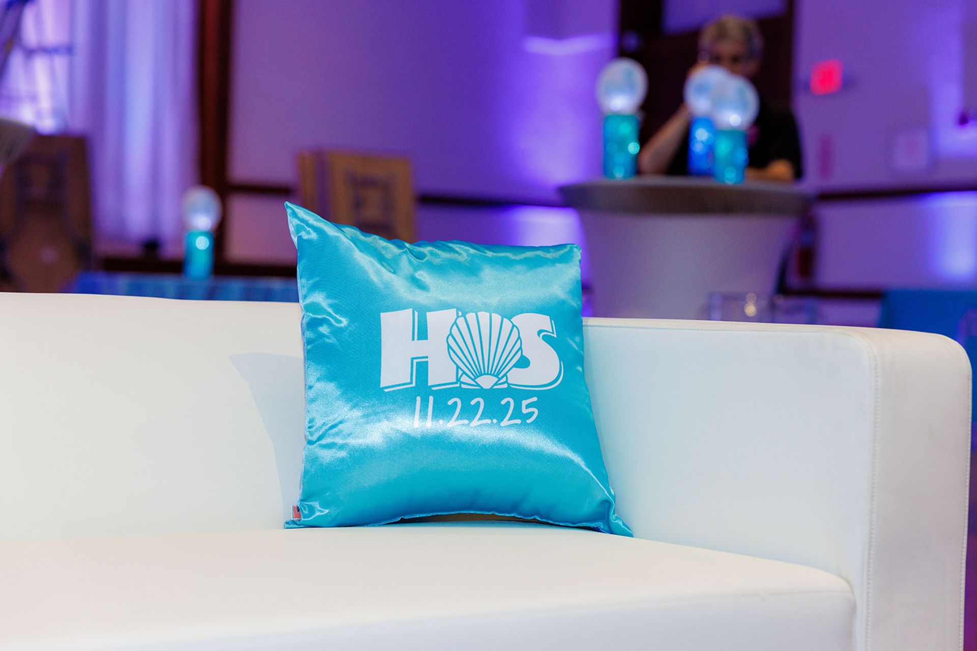 Light Blue Custom Logo Pillow for a Bat Mitzvah at TIC