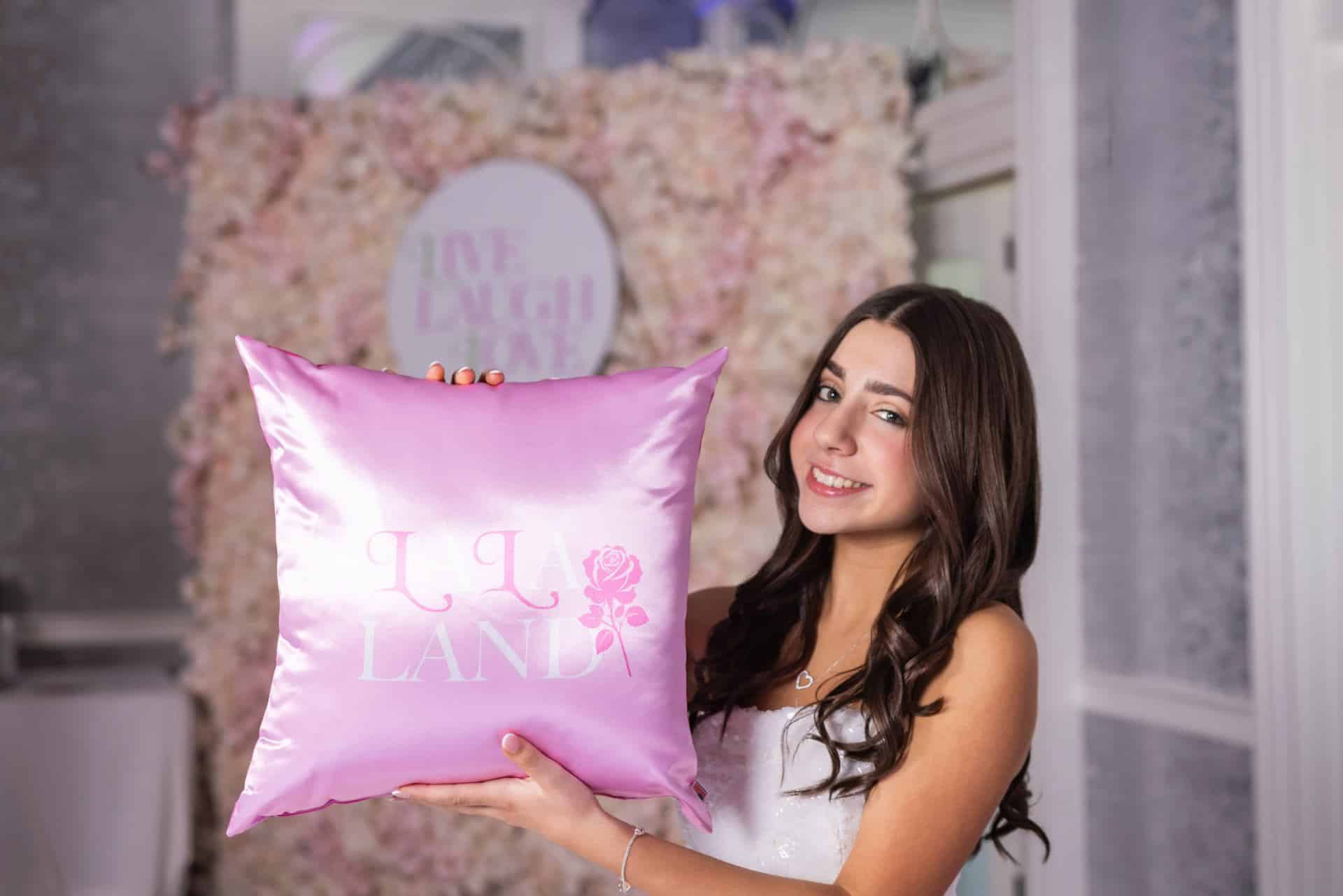 Custom Logo Pillow for a Love Shack Fancy Themed Bat Mitzvah