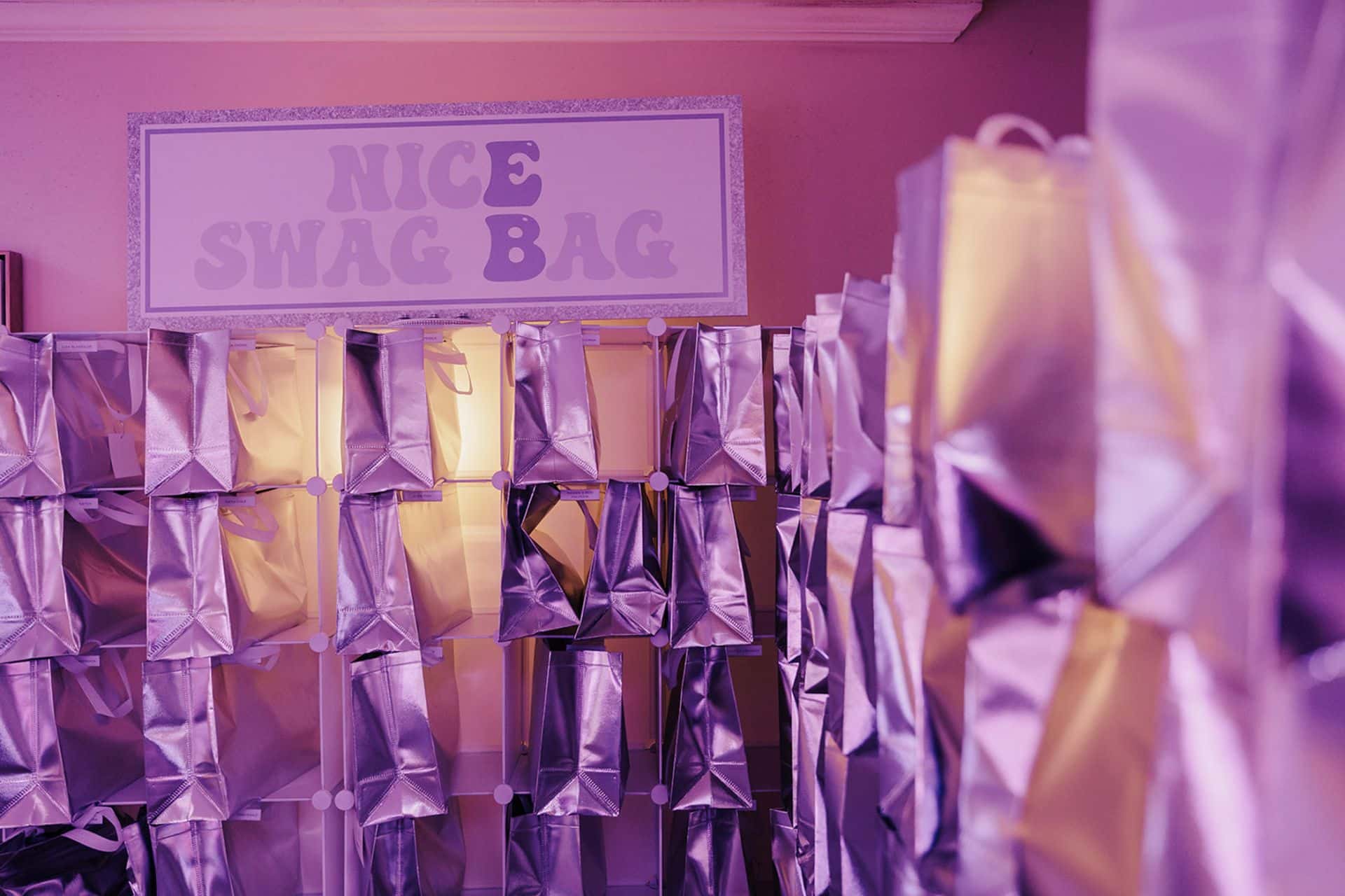 Custom Signage for Cubbies with Silver Bag & Tags