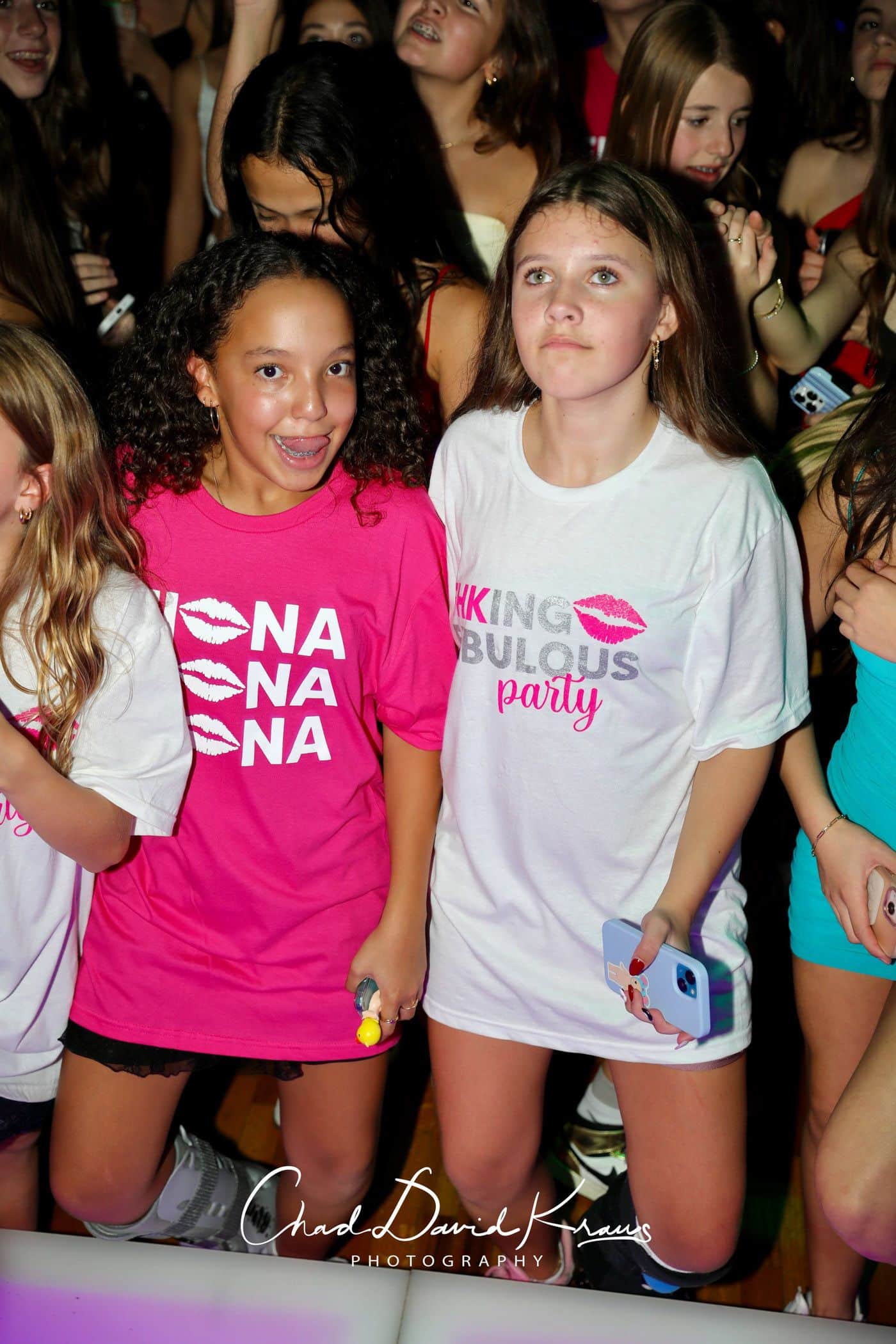 Custom Hot Pink & White Tees with Logo for a Bat Mitzvah