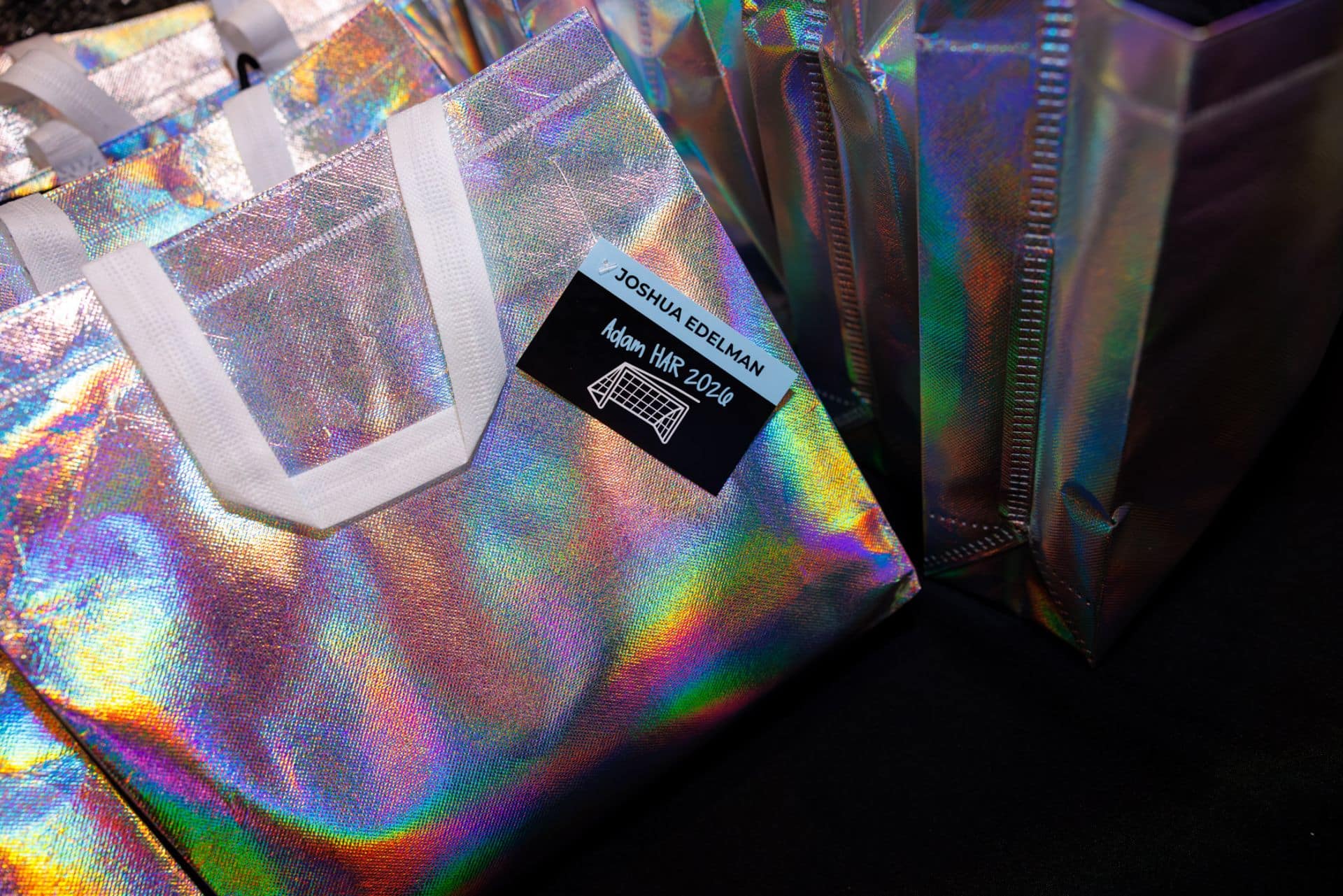Silver Bag & Tags for a Soccer Themed Bar Mitzvah