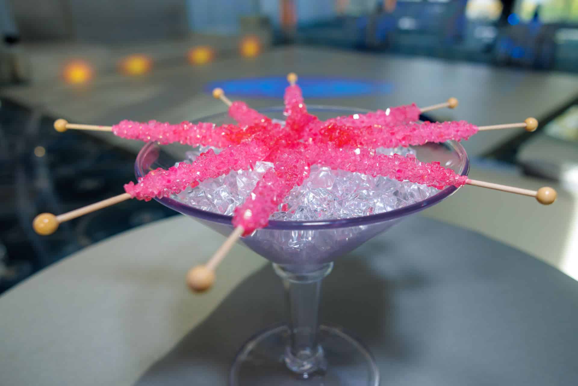 Pink Rock Candy Martini Glass Centerpiece with Clear LED Chips