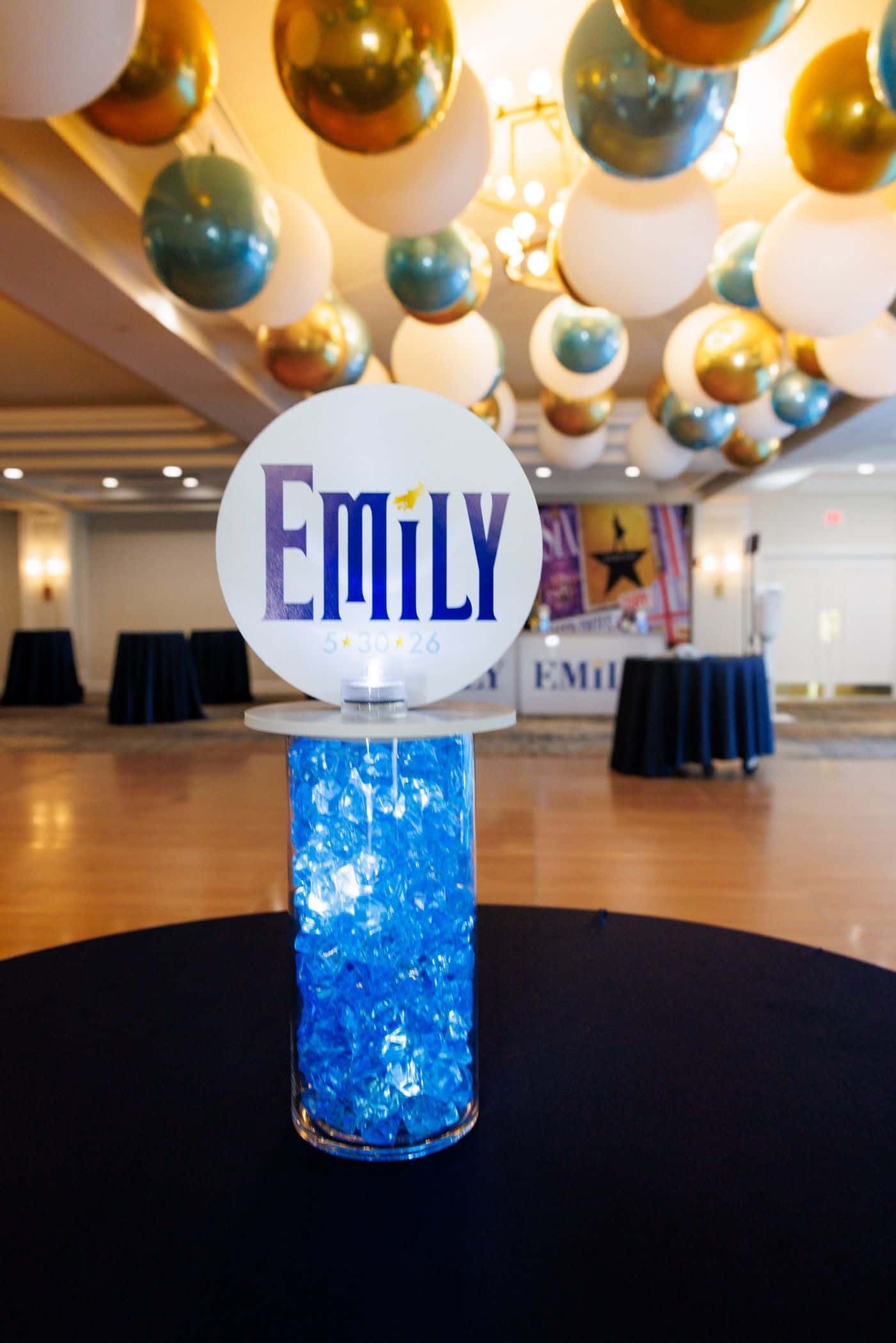 Mini Logo Topper with LED Blue Chips for a Broadway Theme Bat Mitzvah
