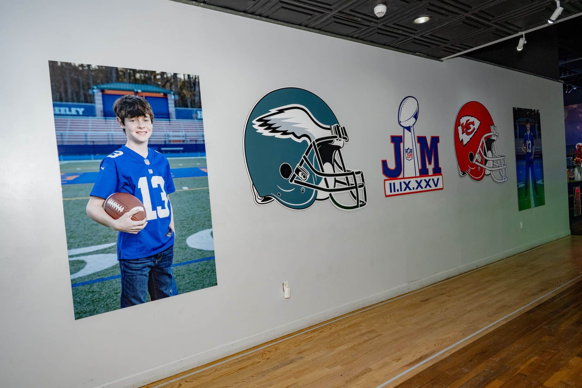 Blow Up Photos, Logo and Helmets for a Super Bowl Bar Mitzvah