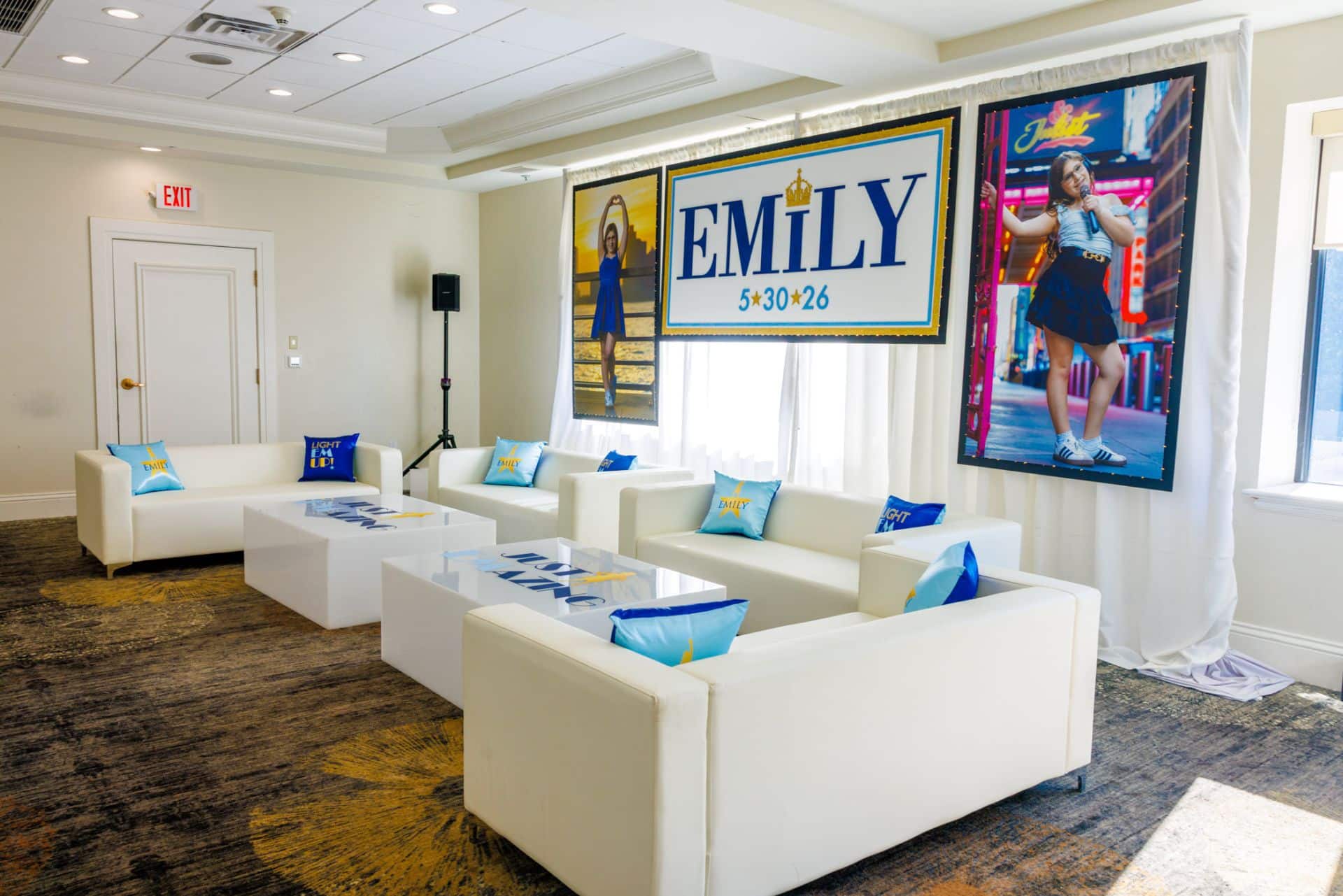 LED Lounge for a Broadway Theme Bat Mitzvah at Rolling Hills Country Club