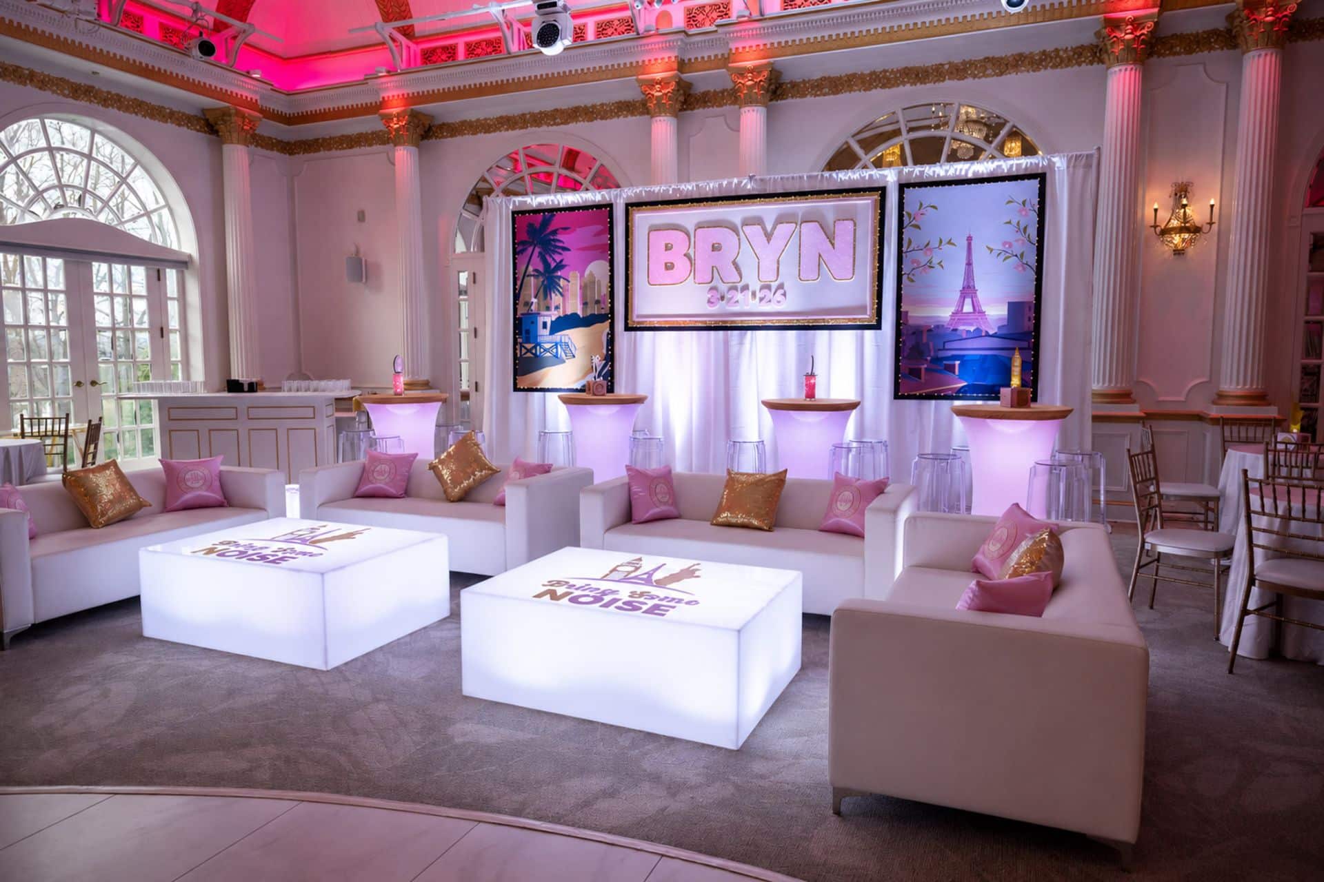 LED Lounge for a Travel Theme Bat Mitzvah at Crystal Plaza