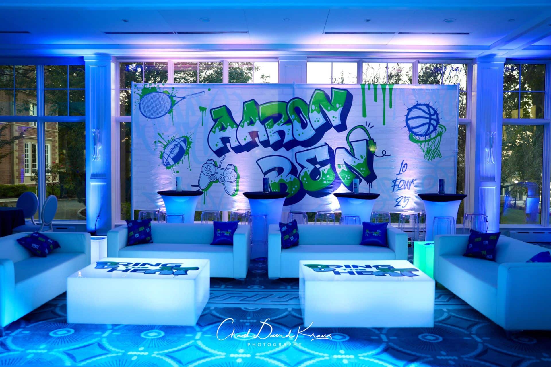 LED Lounge Set Up for a Bar Mitzvah at Beach Point Club