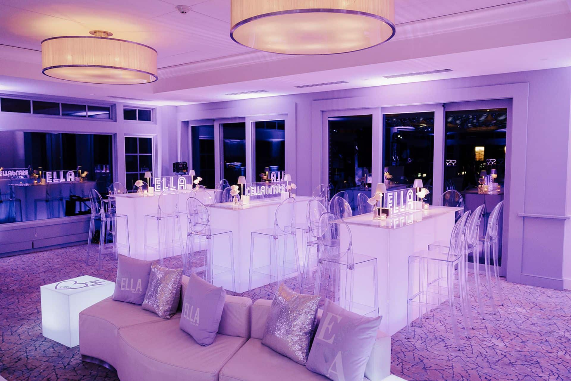 Purple LED Acrylic Tables at Fairview County Club