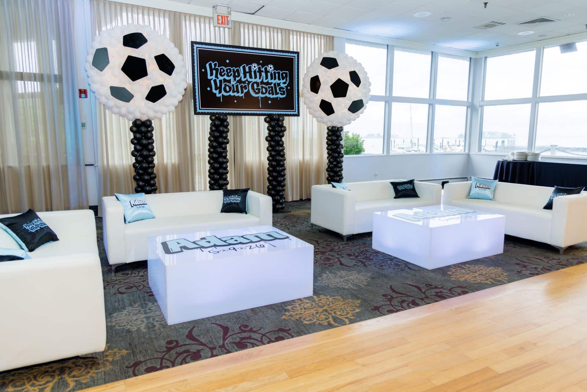 LED Lounge for a Soccer Themed Bar Mitzvah at Mamaroneck Beach & Yacht Club