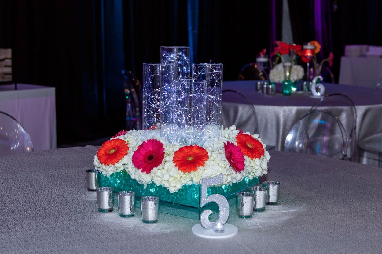 Fairy Lights Centerpieces with Gerber Daisy and Hydrangeas