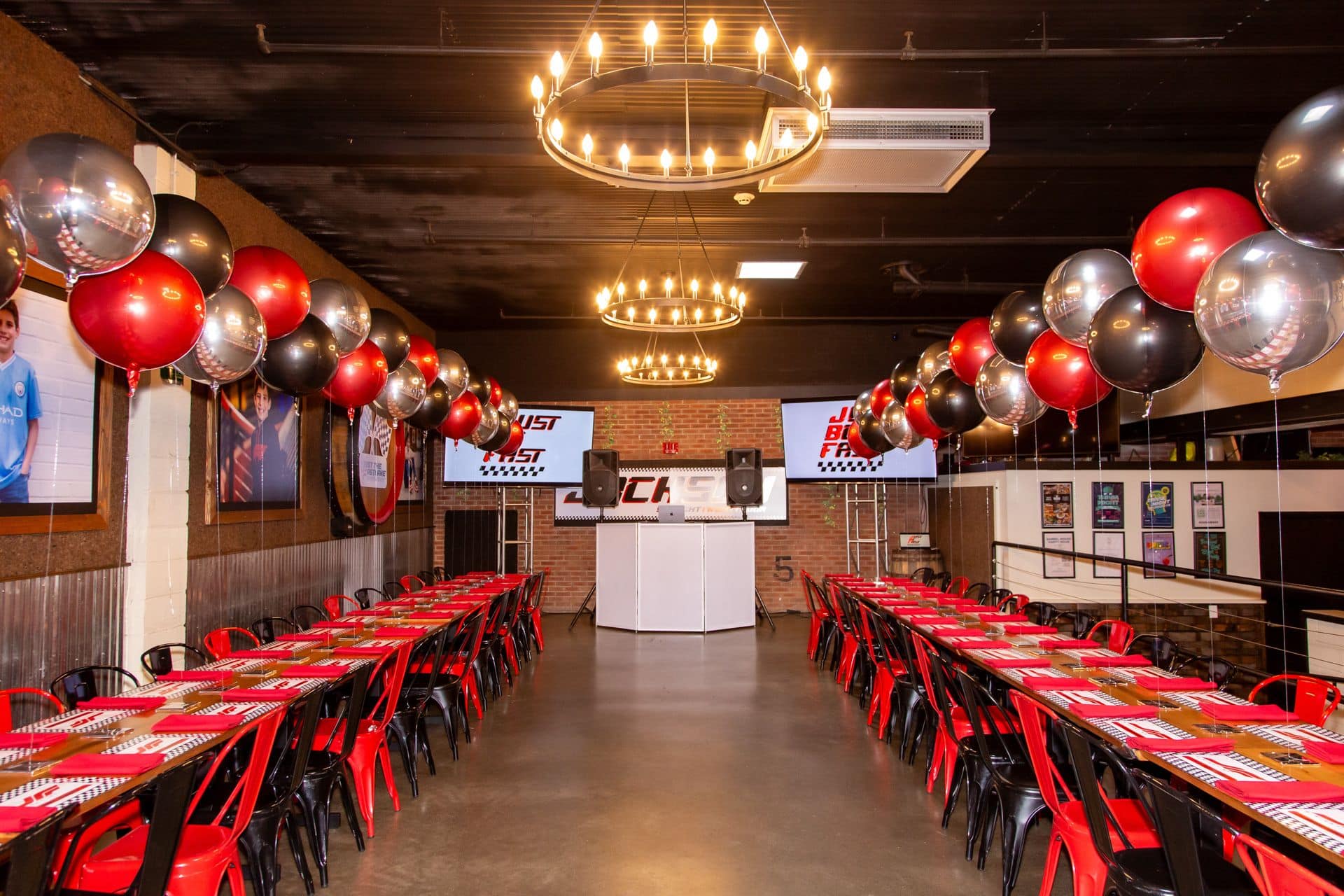 Metallic Orb Balloon Scape for a Race Theme Bar Mitzvah at Captain Lawrence