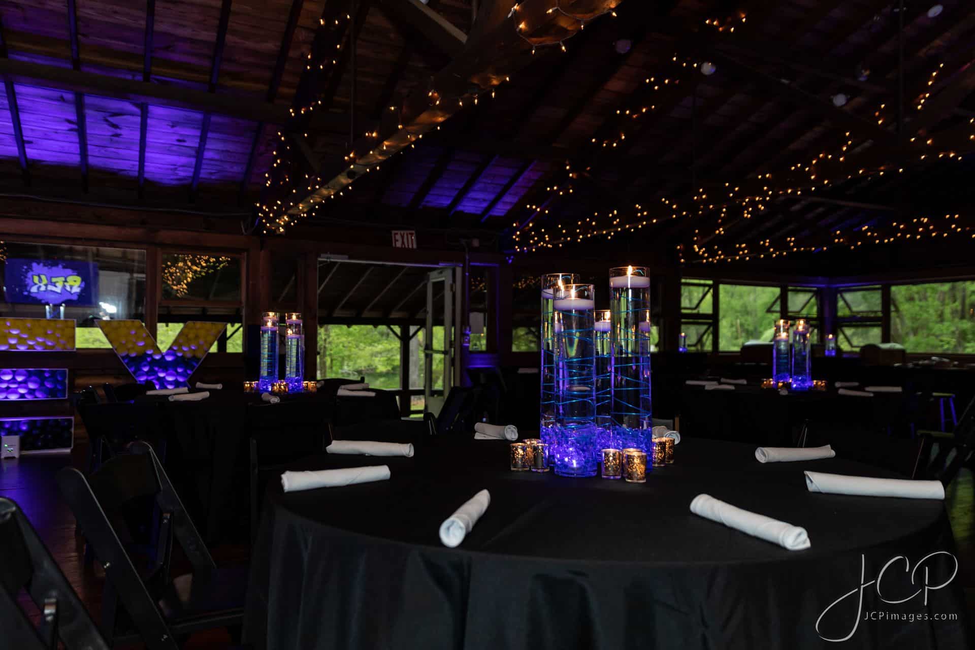 Royal Blue LED Wire Centerpieces and Balloon Mosaic Name at Edith Macy Center