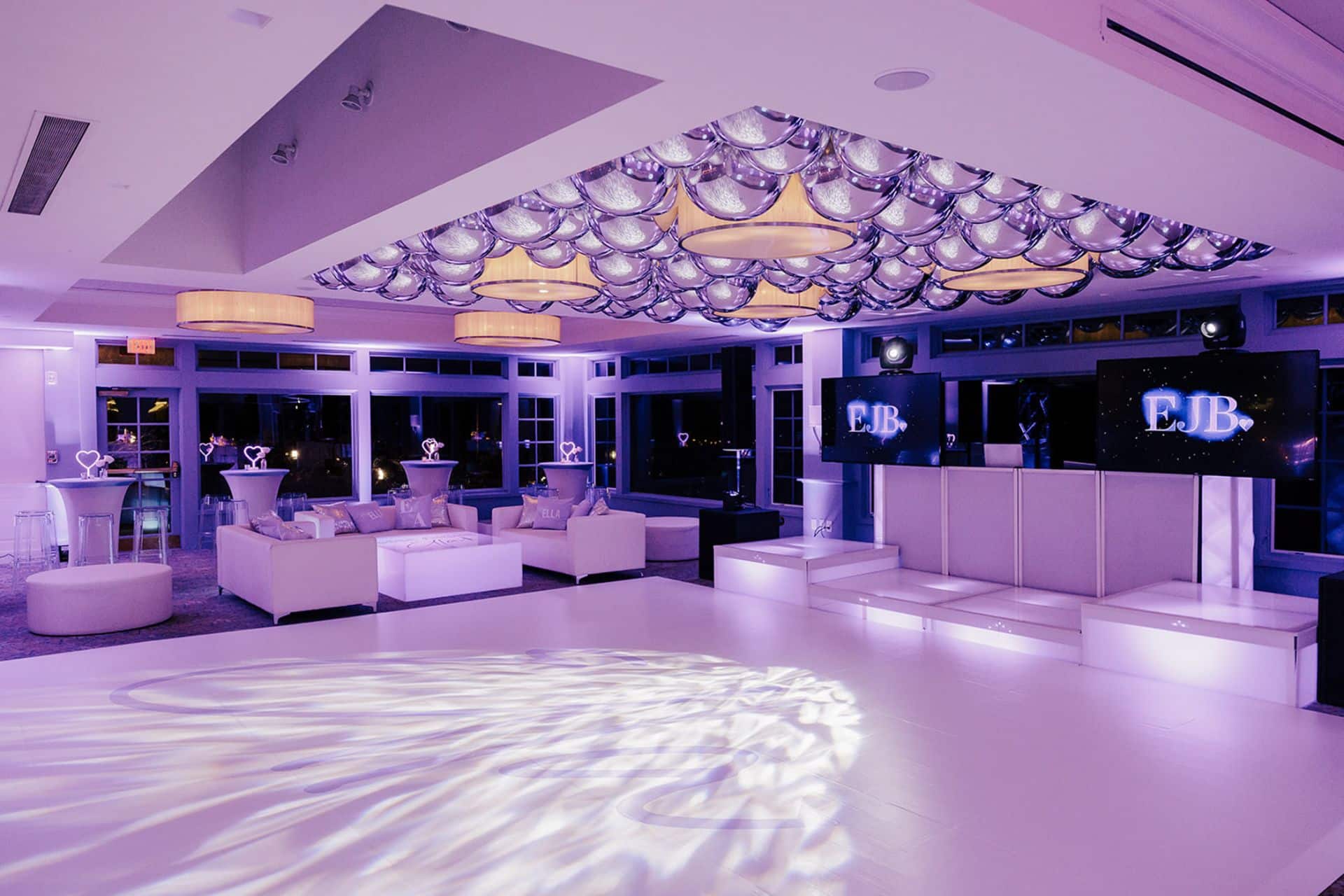 Bat Mitzvah with Lavender Uplighting, Metallic Orb Ceiling and LED Lounge at Fairview Country Club