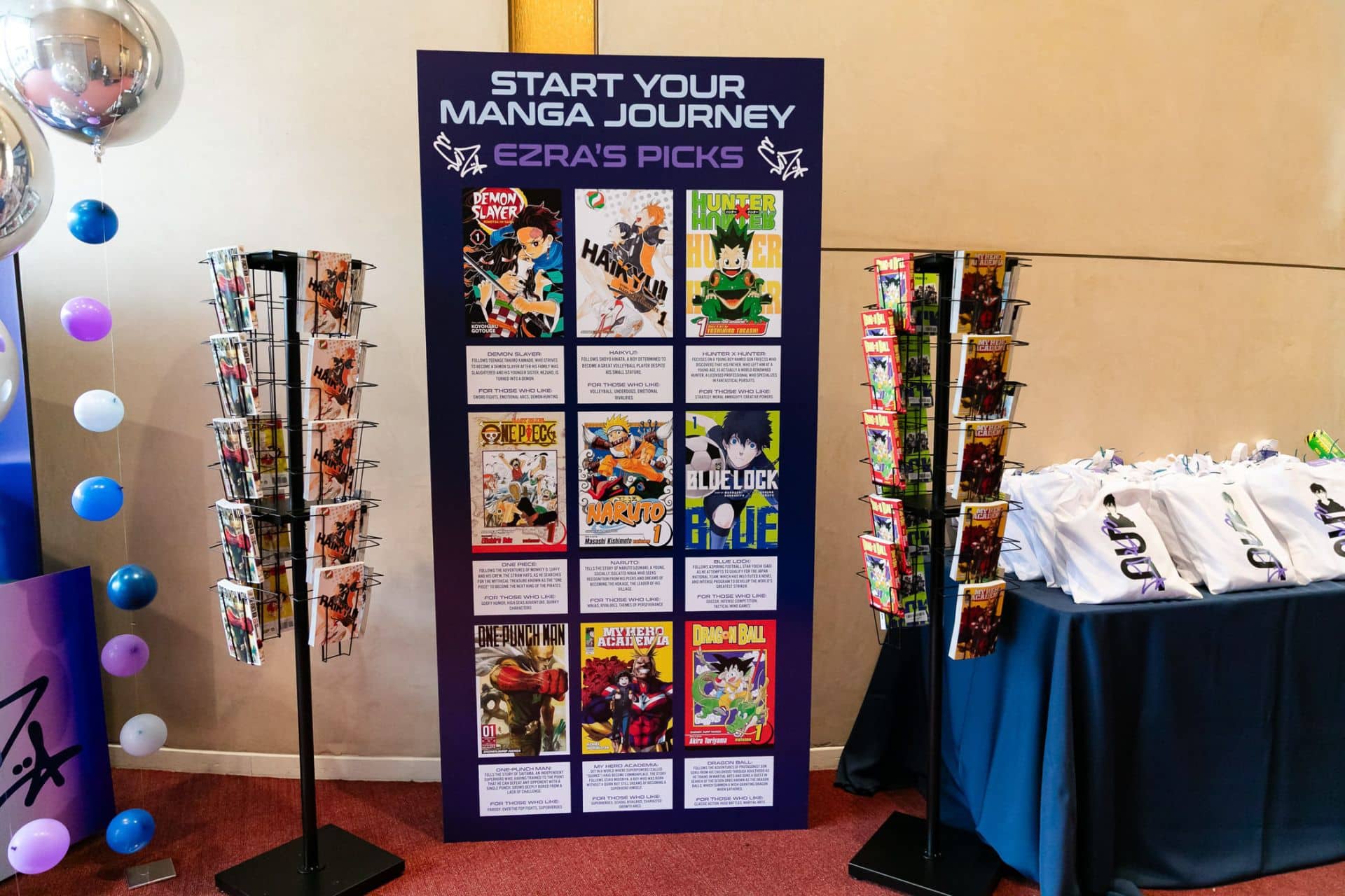 Magazine Stand & Custom Signage for an Anime Themed Bar Mitzvah at Congregation Rodeph Sholom