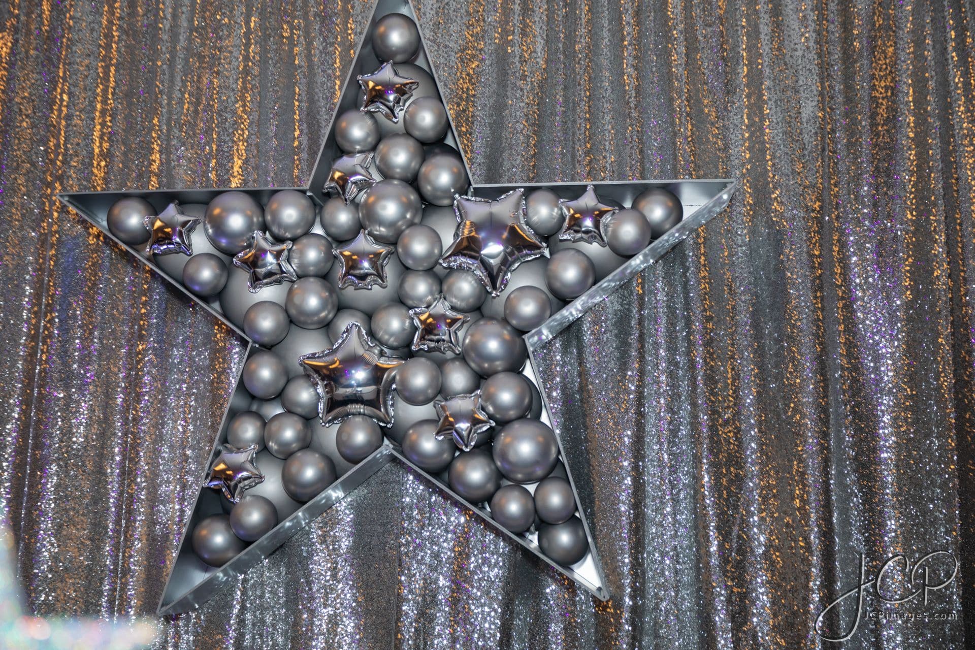 Silver Star Mosaic on Silver Glitter Pipe and Drape at Hyatt Regency Greenwich
