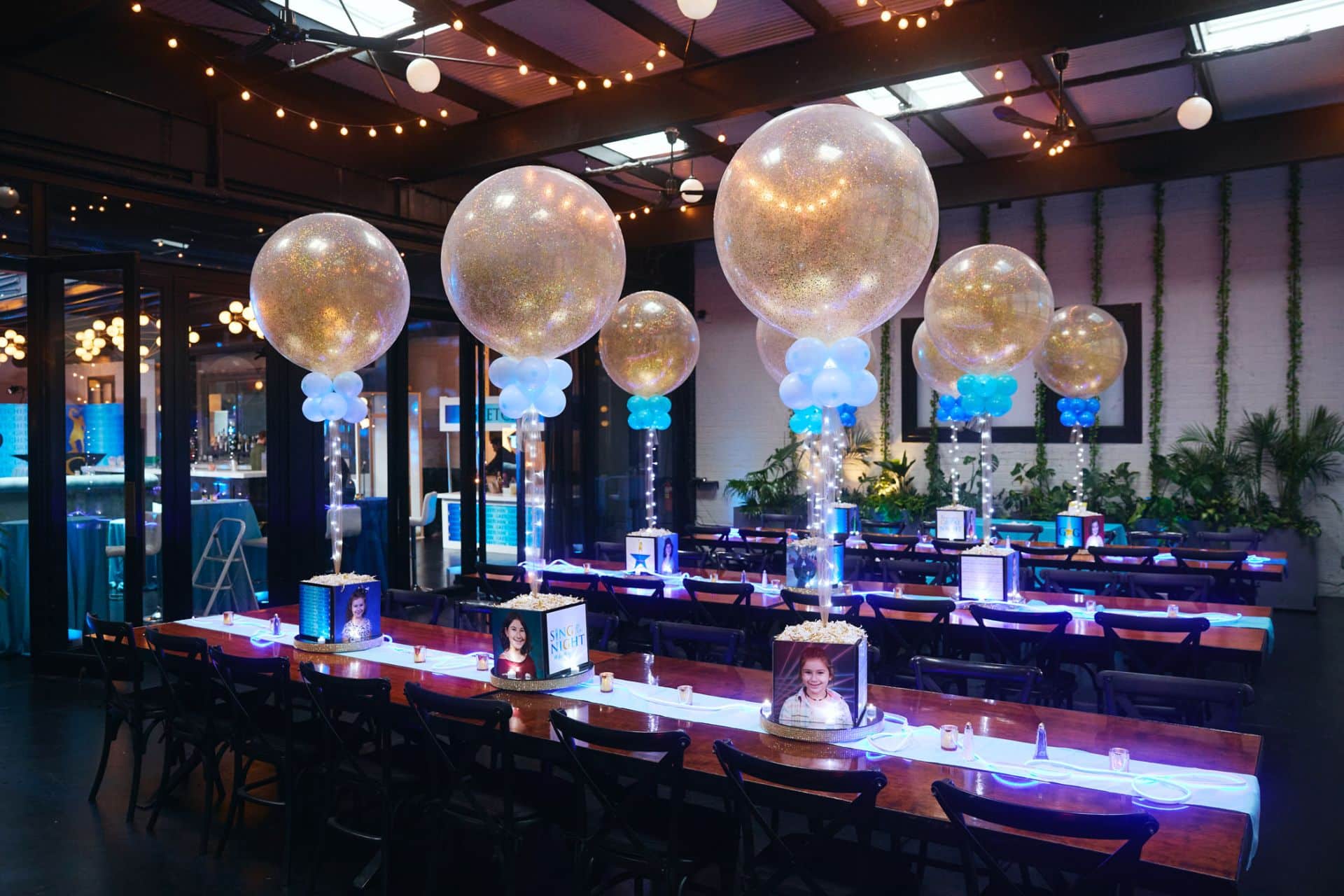 3ft Gold Sparkle Balloons with Custom Photo Cubes