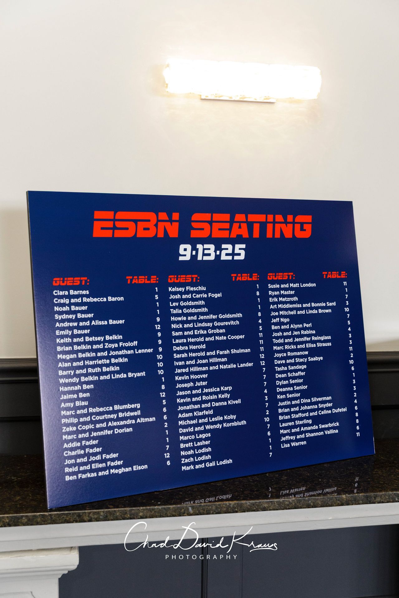 Custom Seating Chart for Bar Mitzvah