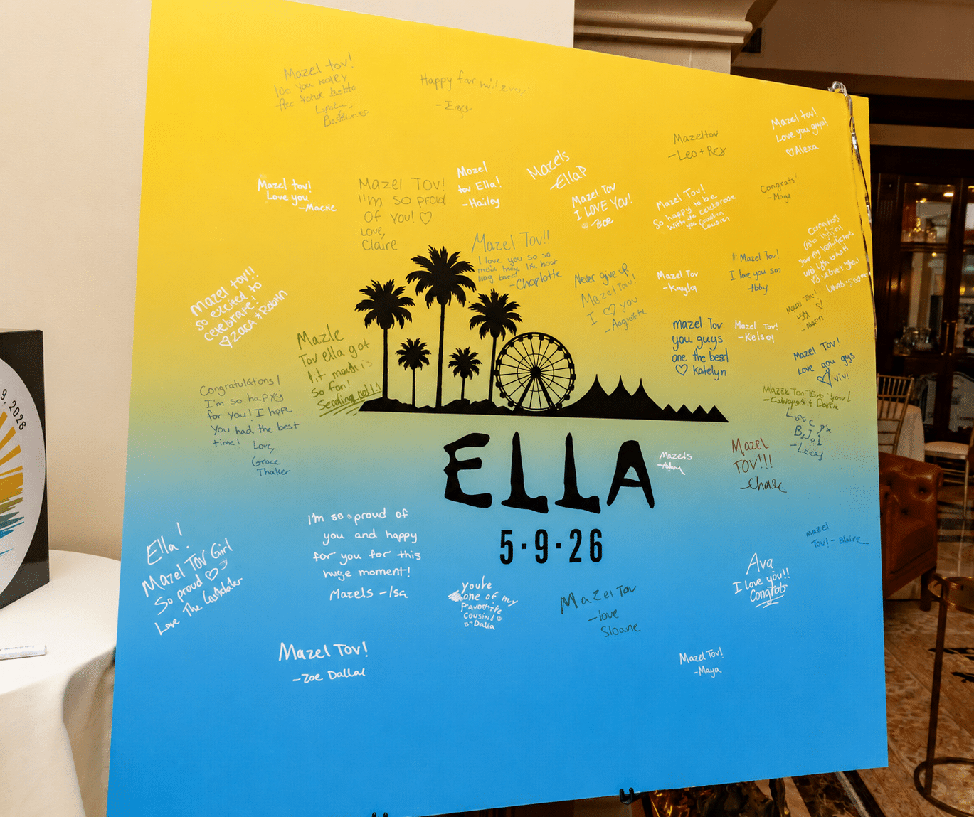 Ombre Printed Sign In Board for a Coachella Theme Bat Mitzvah