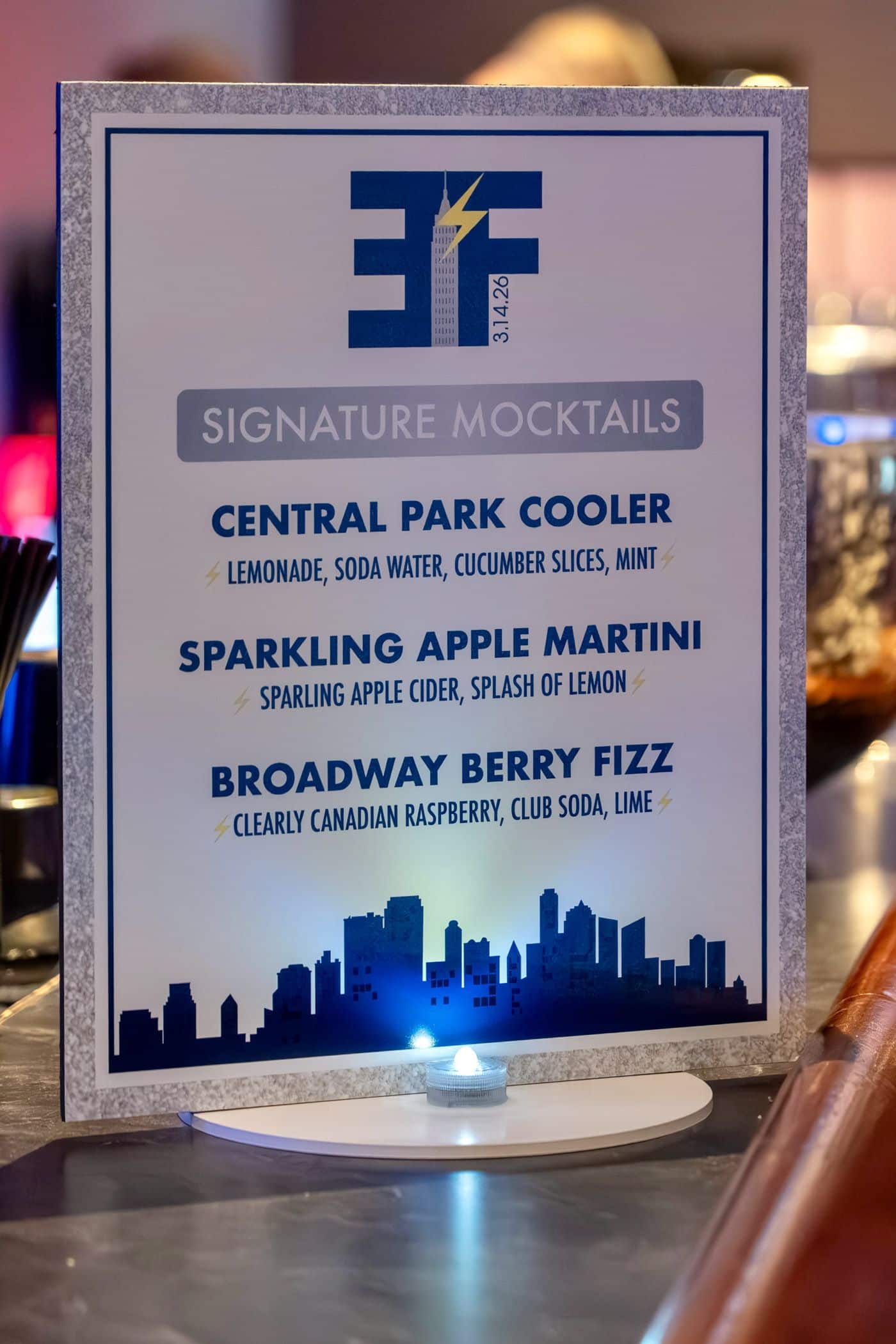 Signature MocktailS Sign for an NYC Themed Bat Mitzvah