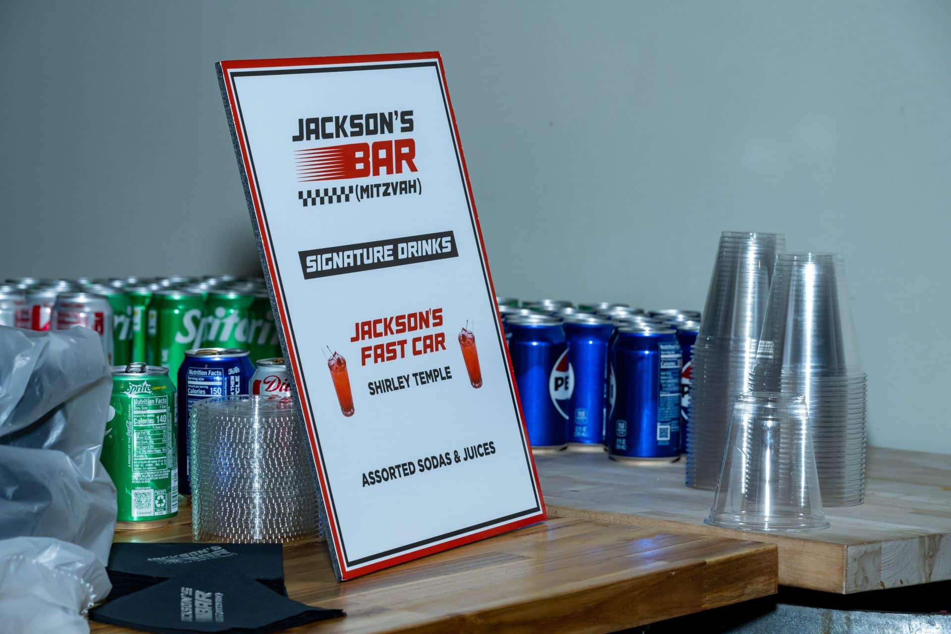 Mocktail Drink Sign for a Race Car Theme Bar Mitzvah