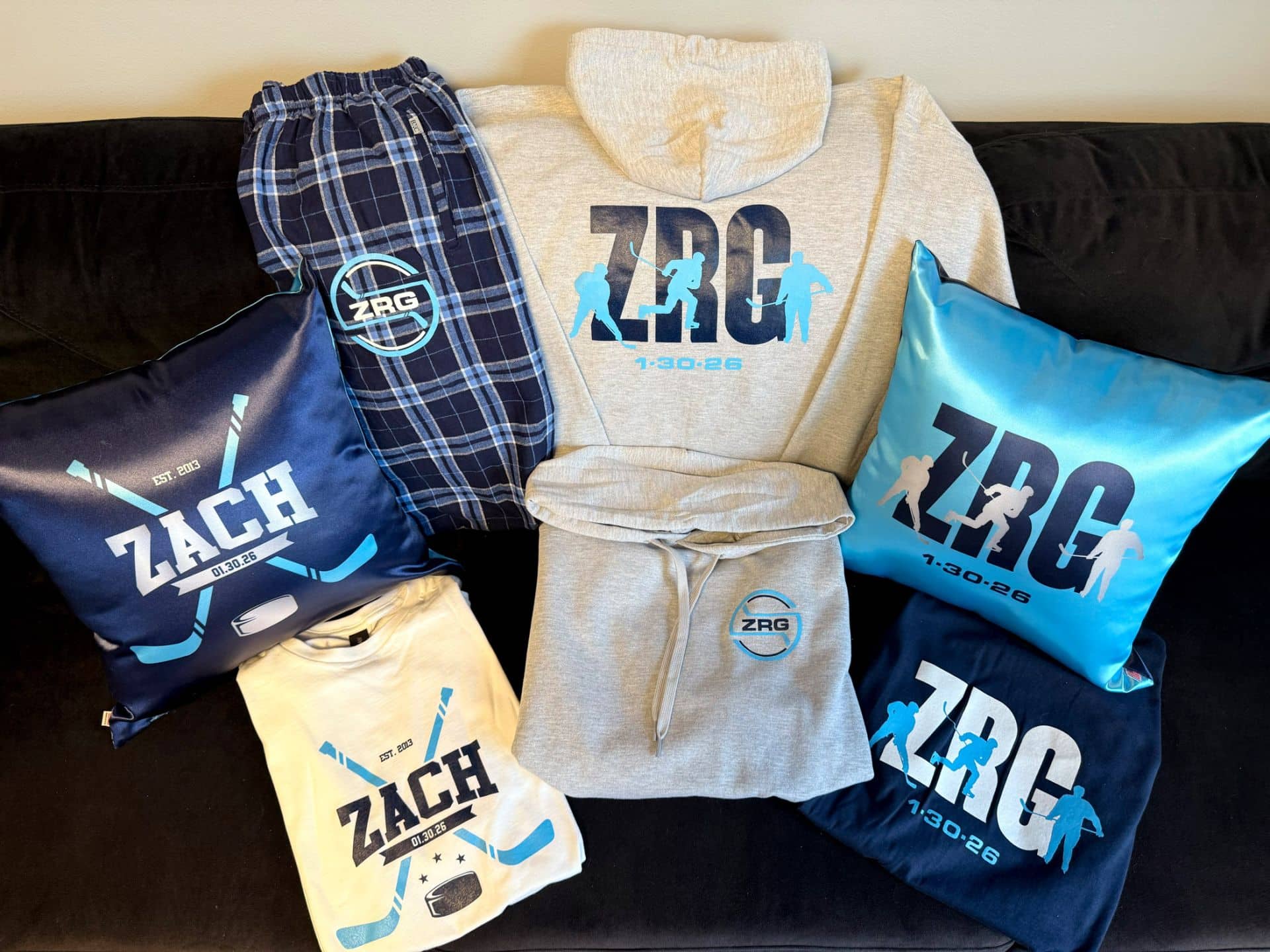 Custom Swag and Pillows for a Hockey Themed Bar Mitzvah