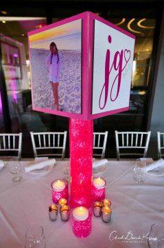 Beautiful LED Photo Cube Centerpiece with Aqua Gems and Logo for Outdoor Party Decor
