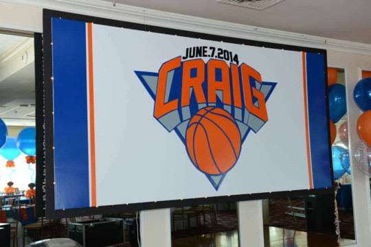 Knicks Basketball Themed Bar Mitzvah Backdrop with Custom Logo