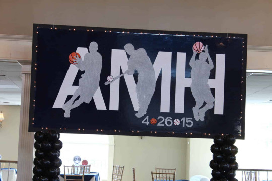 Basketball & Baseball Themed Bar Mitzvah Backdrop with Custom Logo at Portobello