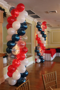 Red, White & Navy Balloon Columns with Lights