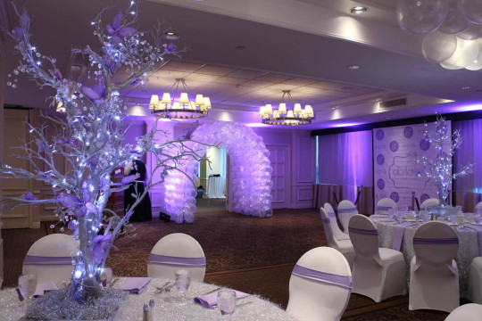 Clear Balloon Tunnel with Lavender Lighting for Sweet Sixteen at Mahwah Sheraton