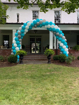 Turquoise, Silver & White Balloon Arch  for Outdoor Mitzvah Celebration