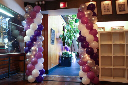 Purple & Lavender Balloon Columns with Lights for Bat Mitzvah Doorway