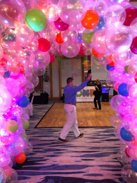 Organic Balloon Tunnel with LED Lighting for Neon Themed Bat Mitzvah