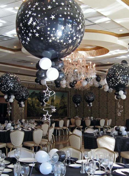 B&W Star Balloon Centerpieces with Floating Star Mobiles