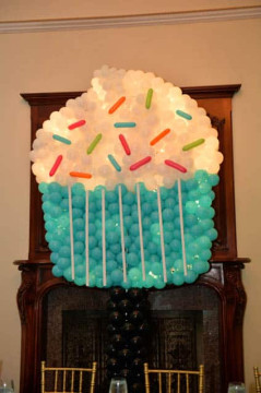 Cupcake Balloon Sculpture with Lights for Baking Themed Bat Mitzvah
