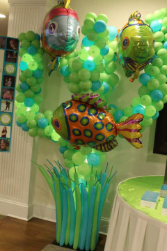 Coral Balloon Sculpture with Fish for Underwater Themed Bat Mitzvah