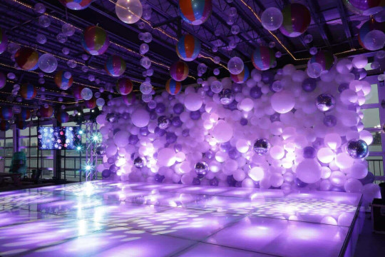 Lavender, White & Silver LED Balloon Wall for Beach Themed Bat Mitzvah at Sunset Terrace, NYC