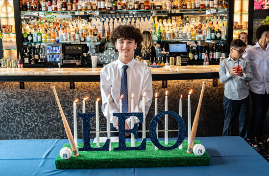 Yankees Themed Candle Lighting Display for Baseball Themed Bar Mitzvah