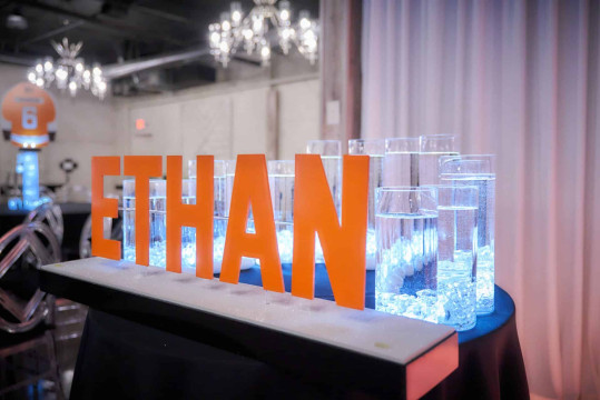 LED Candle Lighting with Custom Name Display for Hockey Themed Bar Mitzvah