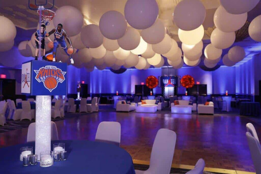 White Balloon Ceiling Treatment over Dance Floor for Basketball Themed Bar Mitzvah at the Renaissance Westchester Hotel
