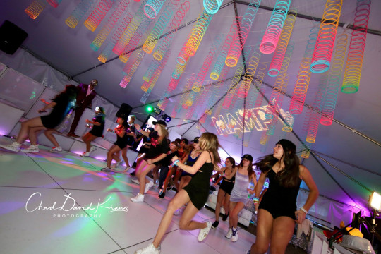 Slinky Around Dance Floor Tent Ceiling for Bat Mitzvah Decor