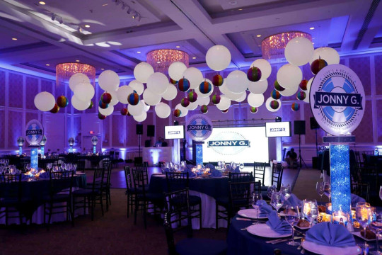 Hanging Beach Balls and LED Balloons over Dance Floor at Dorral Arrowwod